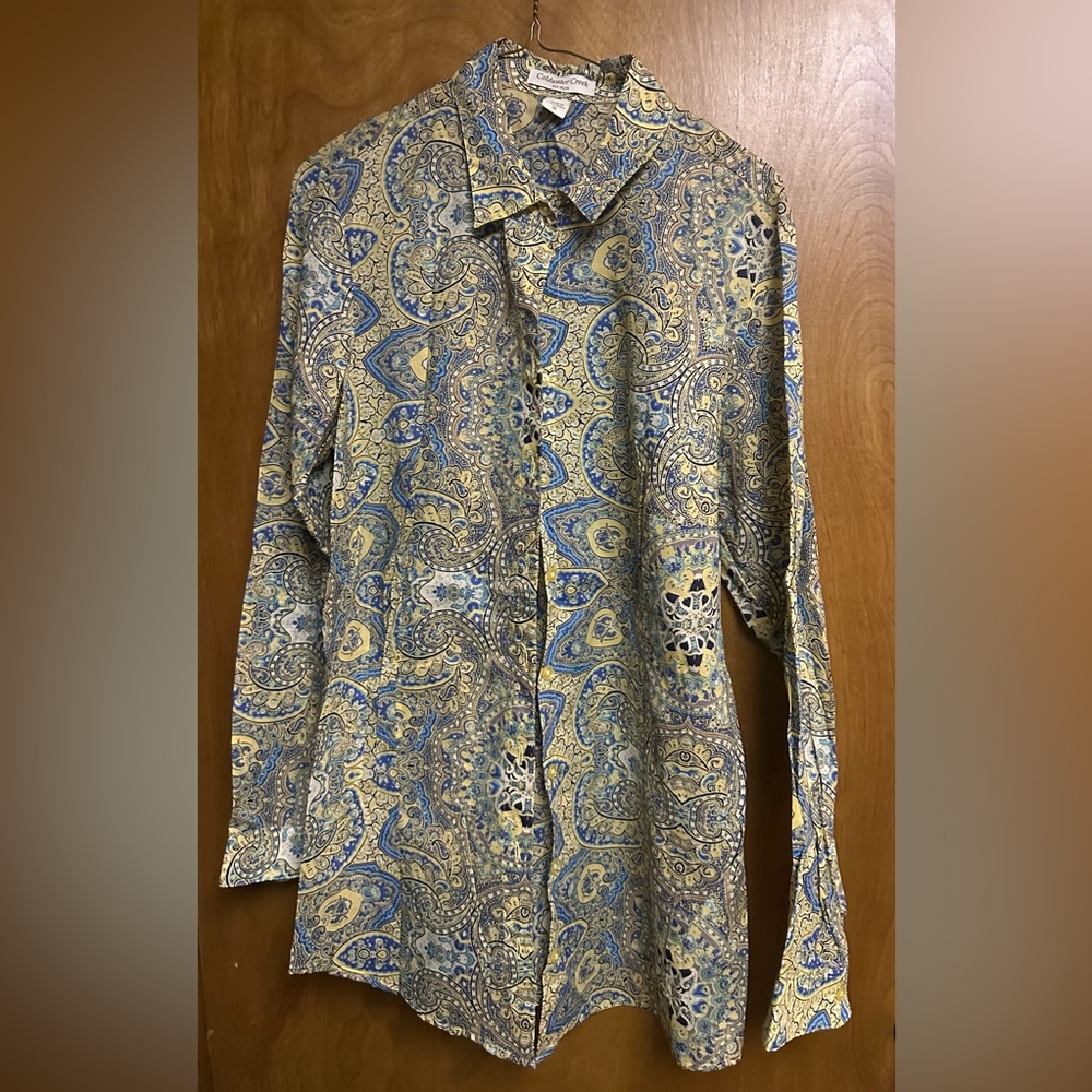 Coldwater Creek Blue and Yellow Paisley Blouse NWT